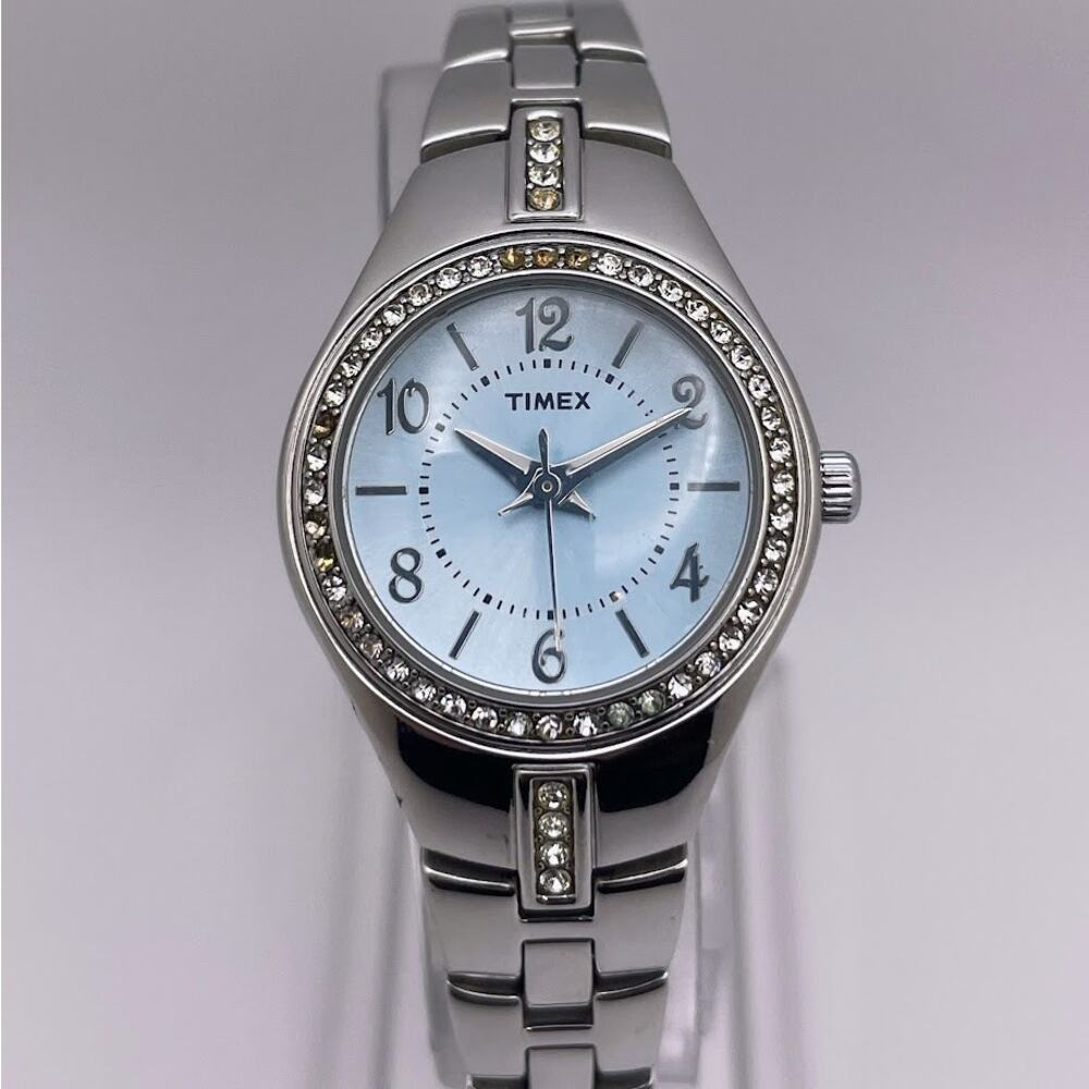 Timex Women's Quartz Watch Light Blue Dial Silver Linked Bracelet
